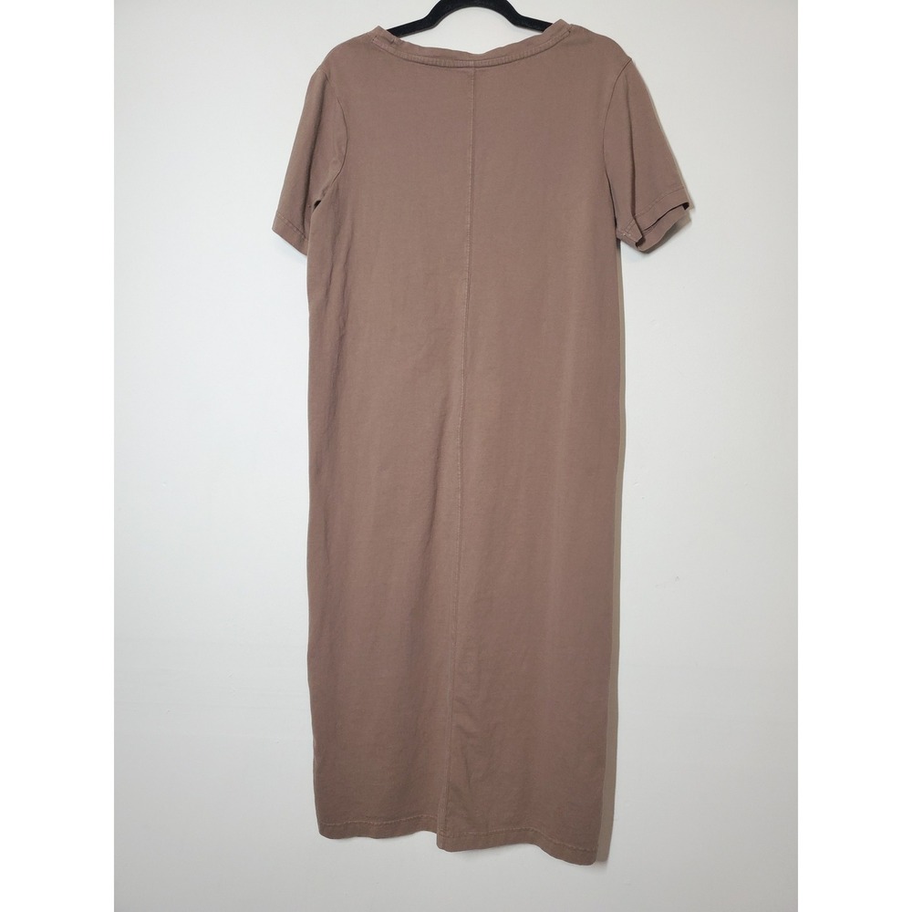 Pact Organic Cotton‎ T-SHIRT Maxi Dress Brown Size Medium Side Slits Casual - Picture 3 of 7